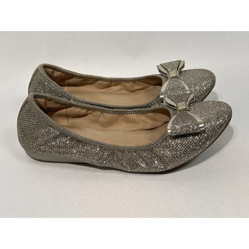 Bandolino "Edition" Ballet Flat, Gold Sparkling Ballet Flat With Bow Size 9M